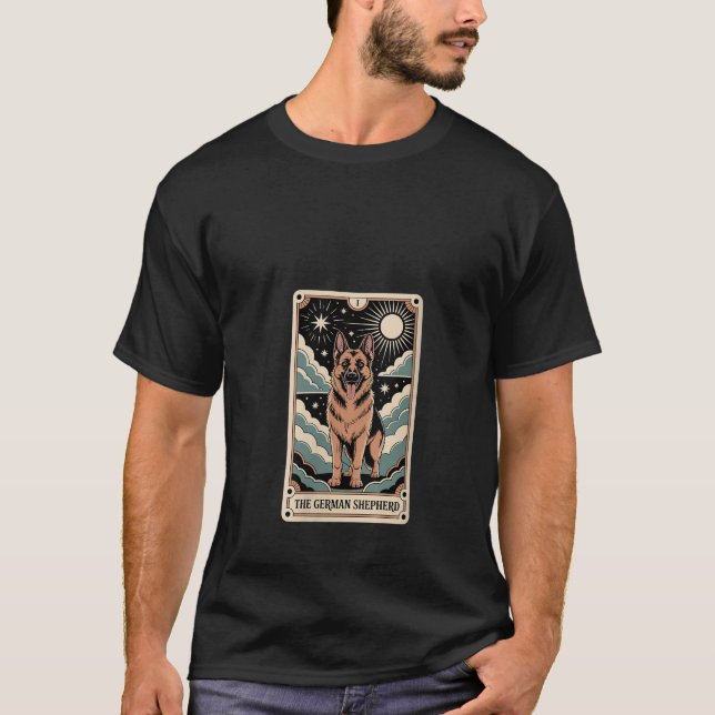 Womens Spooky Dog German Shepherd Tarot Card V Nec T-Shirt (Front)