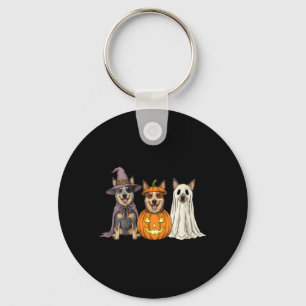 Womens Spooky Ghost Blue Heeler Pumpkin Halloween Key Ring