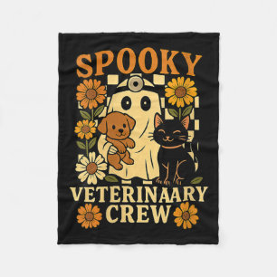 Womens Spooky Ghost Holding Black Cat Dog Fleece Blanket