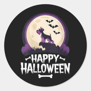 Womens Spooky Miniature Schnauzer Happy Halloween Classic Round Sticker