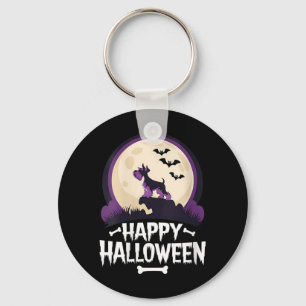 Womens Spooky Miniature Schnauzer Happy Halloween Key Ring