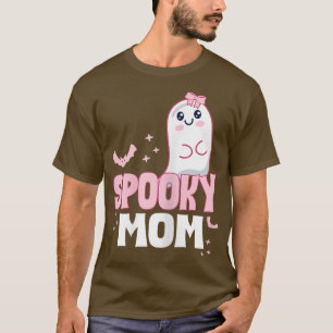 Womens Spooky Mom Family Cute Pink White Ghost Boo T-Shirt