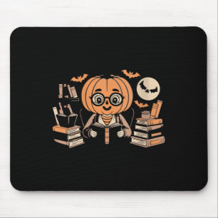 Womens Spooky Moon Pumpkin Librarian Reading Magic Mouse Mat