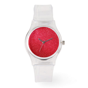 Women's Sporty Hot Pink, Custom Pink Glitter Dial  Watch