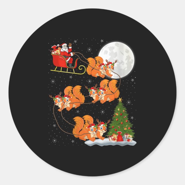 Womens Squirrel Santa Sleigh Flying Funny Magical  Classic Round Sticker (Front)