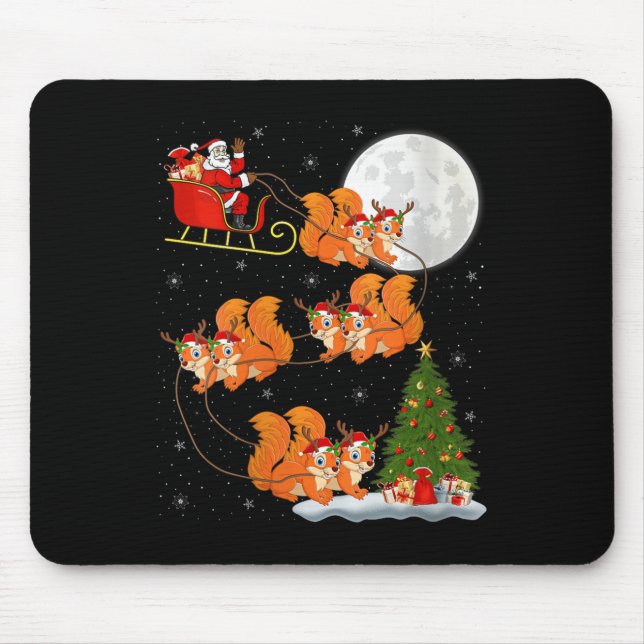 Womens Squirrel Santa Sleigh Flying Funny Magical  Mouse Mat (Front)