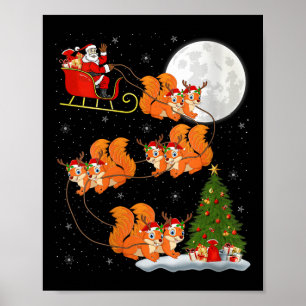 Womens Squirrel Santa Sleigh Flying Funny Magical  Poster