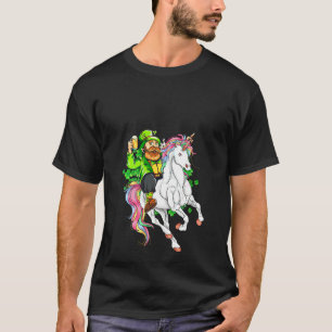 Womens St Patricks Day Leprechaun Riding Unicorn F T-Shirt