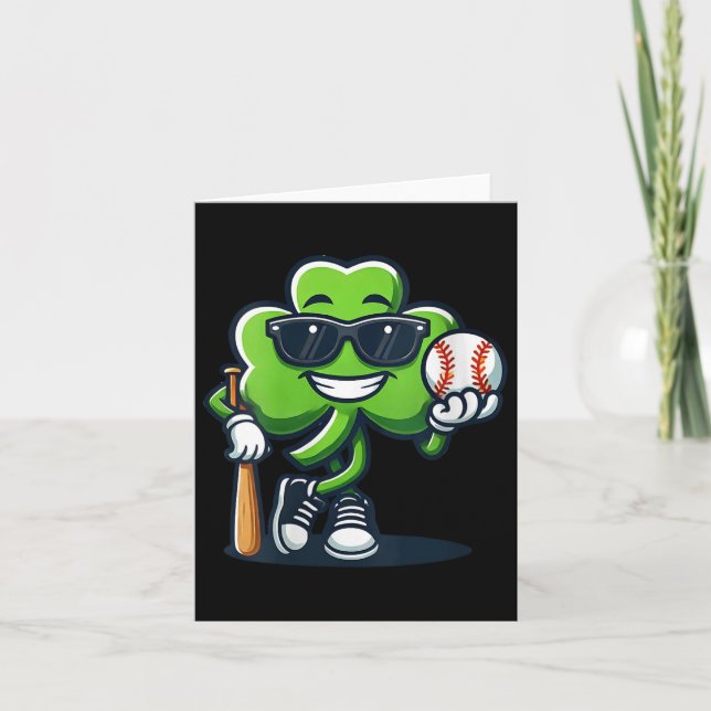 Womens St. Patricks Day Shamrock Playing Baseball  Card (Front)