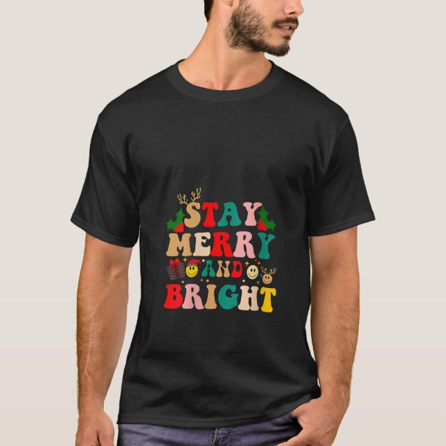 Womens Stay Merry And Bright Merry Christmas Happy T-Shirt (Front)