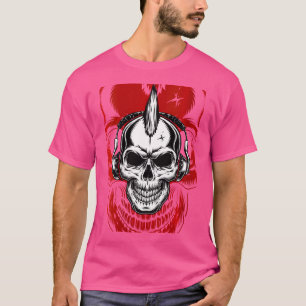 Womens Steampunk Skull With Headphones Cyber Skele T-Shirt