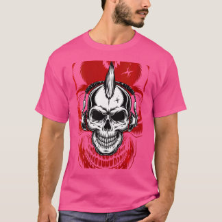 Womens Steampunk Skull With Headphones Cyber Skele T-Shirt