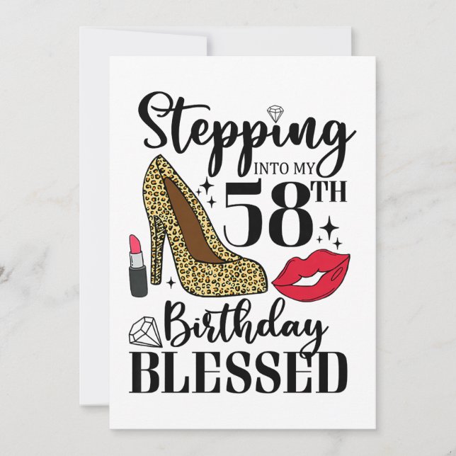Womens Stepping Into My 58th Birthday Blessed, Wom Invitation (Front)