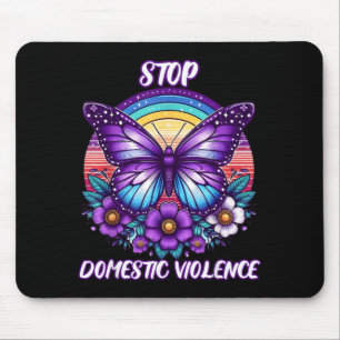 Womens Stop Domestic Violence Purple Retro Rainbow Mouse Mat