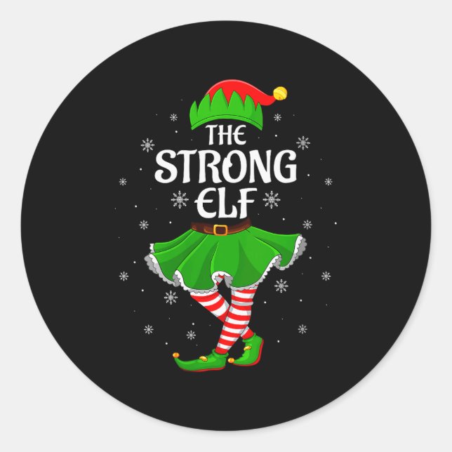Womens Strong Elf Christmas Family Girls Women Elf Classic Round Sticker (Front)