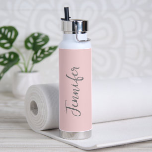 Womens Stylish Blush Pink Script Personalised Water Bottle