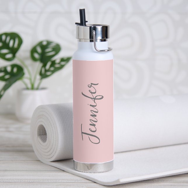Womens Stylish Blush Pink Script Personalised Water Bottle (Yoga)