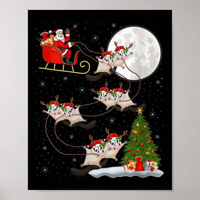 Womens Sugar Glider Santa Sleigh Flying Funny Magi Poster (Front)