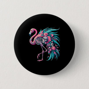 Womens sugar skull mexican flamingo dia de los 6 cm round badge