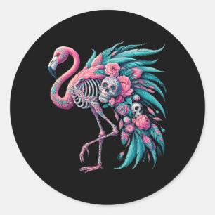 Womens Sugar Skull Mexican Flamingo Dia De Los Classic Round Sticker