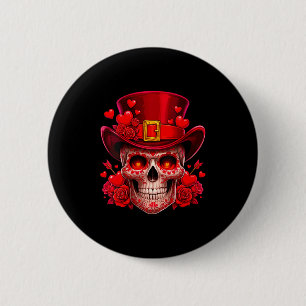 Women's Sugar Skull Valentine Cud Red Roses Couple 6 Cm Round Badge
