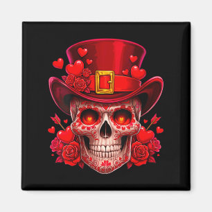 Women's Sugar Skull Valentine Cud Red Roses Couple Magnet