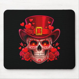 Women's Sugar Skull Valentine Cud Red Roses Couple Mouse Mat