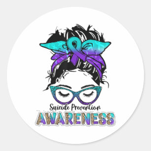 Womens Suicide Prevention Awareness Week Leopard M Classic Round Sticker