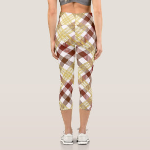 Women's Summer Gingham Checked Plaid Clothing Capri Leggings