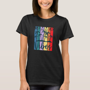 Womens Summer Vibes Retro Vintage Sunset Palm Tree T-Shirt