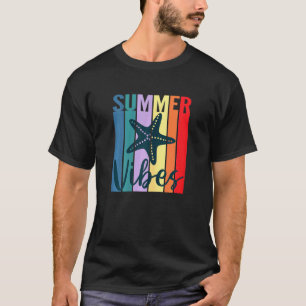 Womens Summer Vibes Retro Vintage Sunset Starfish T-Shirt