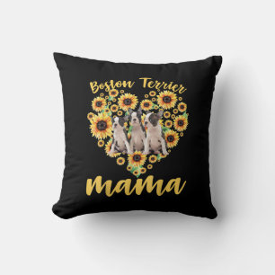 Womens Sunflower Boston Terrier Mama Dog Lover Cushion