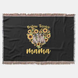 Womens Sunflower Boston Terrier Mama Dog Lover Throw Blanket