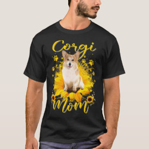 Womens Sunflower Corgi Mum Dog Mother's Day T-Shirt