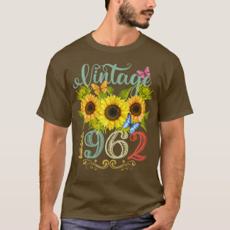 Womens Sunflower Floral Butterfly Vintage 1962 Fun T-Shirt