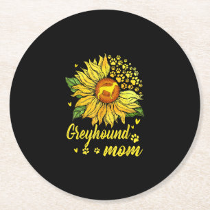 Womens Sunflower Greyhound Mum Dog Lover Gift Round Paper Coaster