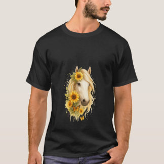 Womens Sunflower Horse Portrait Cowgirl Equestrian T-Shirt