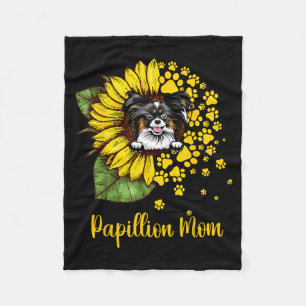 Womens Sunflower Papillion Mum Dog Lover Fleece Blanket
