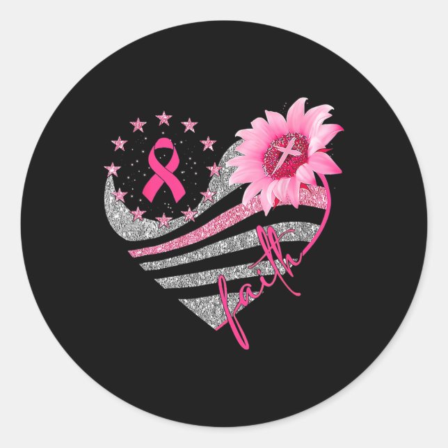 Womens Sunflower Pink Ribbon Faith Breast Cancer A Classic Round Sticker (Front)