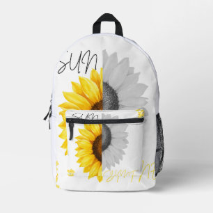 Women's Sunflower Print V-Neck T-Shirt Printed Backpack