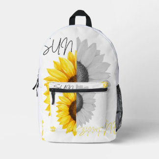 Women's Sunflower Print V-Neck T-Shirt | Printed Backpack