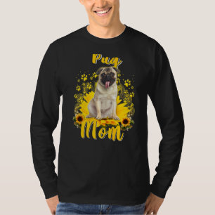 Womens Sunflower Pug Mum Dog Mother's T-Shirt