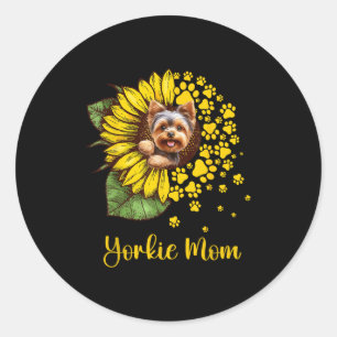 Womens Sunflower Yorkie Mom Dog Lover Classic Round Sticker