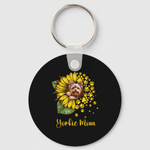 Womens Sunflower Yorkie Mom Dog Lover Key Ring