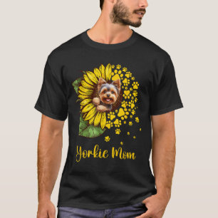 Womens Sunflower Yorkie Mom Dog Lover  T-Shirt