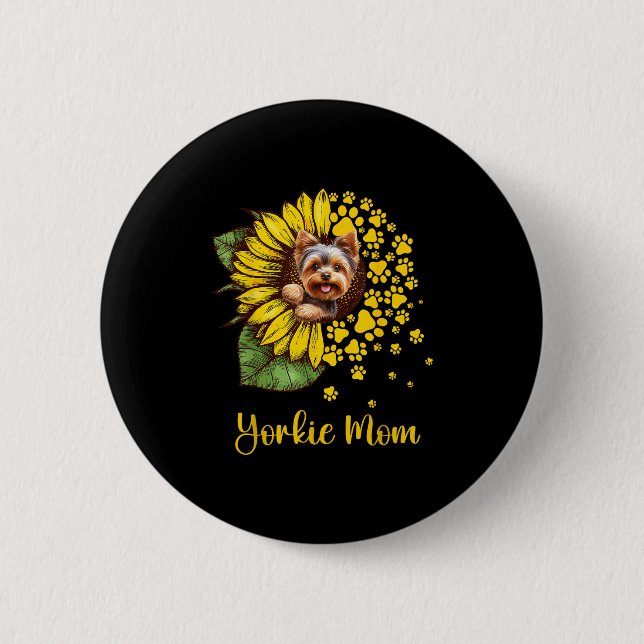 Womens Sunflower Yorkie Mum Dog Lover  6 Cm Round Badge (Front)