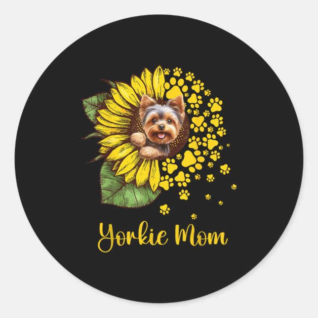 Womens Sunflower Yorkie Mum Dog Lover  Classic Round Sticker (Front)