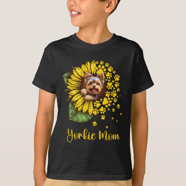 Womens Sunflower Yorkie Mum Dog Lover  T-Shirt (Front)