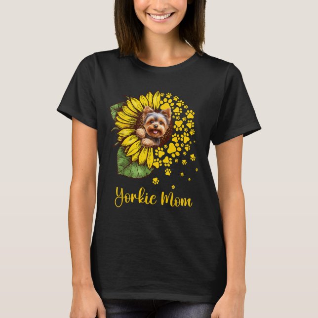 Womens Sunflower Yorkie Mum Dog Lover  T-Shirt (Front)