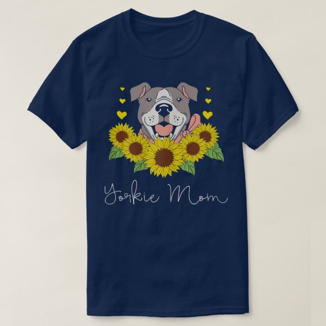 Womens Sunflower Yorkie Mum Dog Pet Parent Cute Gr T-Shirt (Design Front)